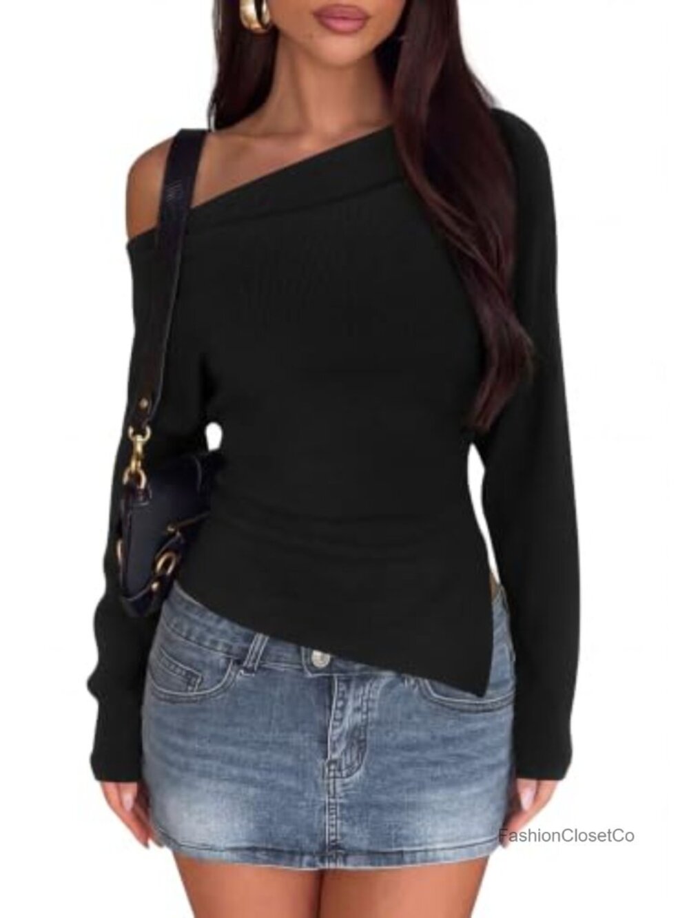 Off Shoulder Batwing Knit Pullover Sweater Women Long Sleeve